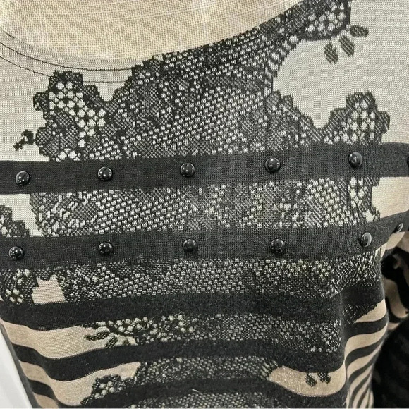 Isabel Gorgeous long lace Striped gold & black blouse shirt tunic w beading - Picture 7 of 8